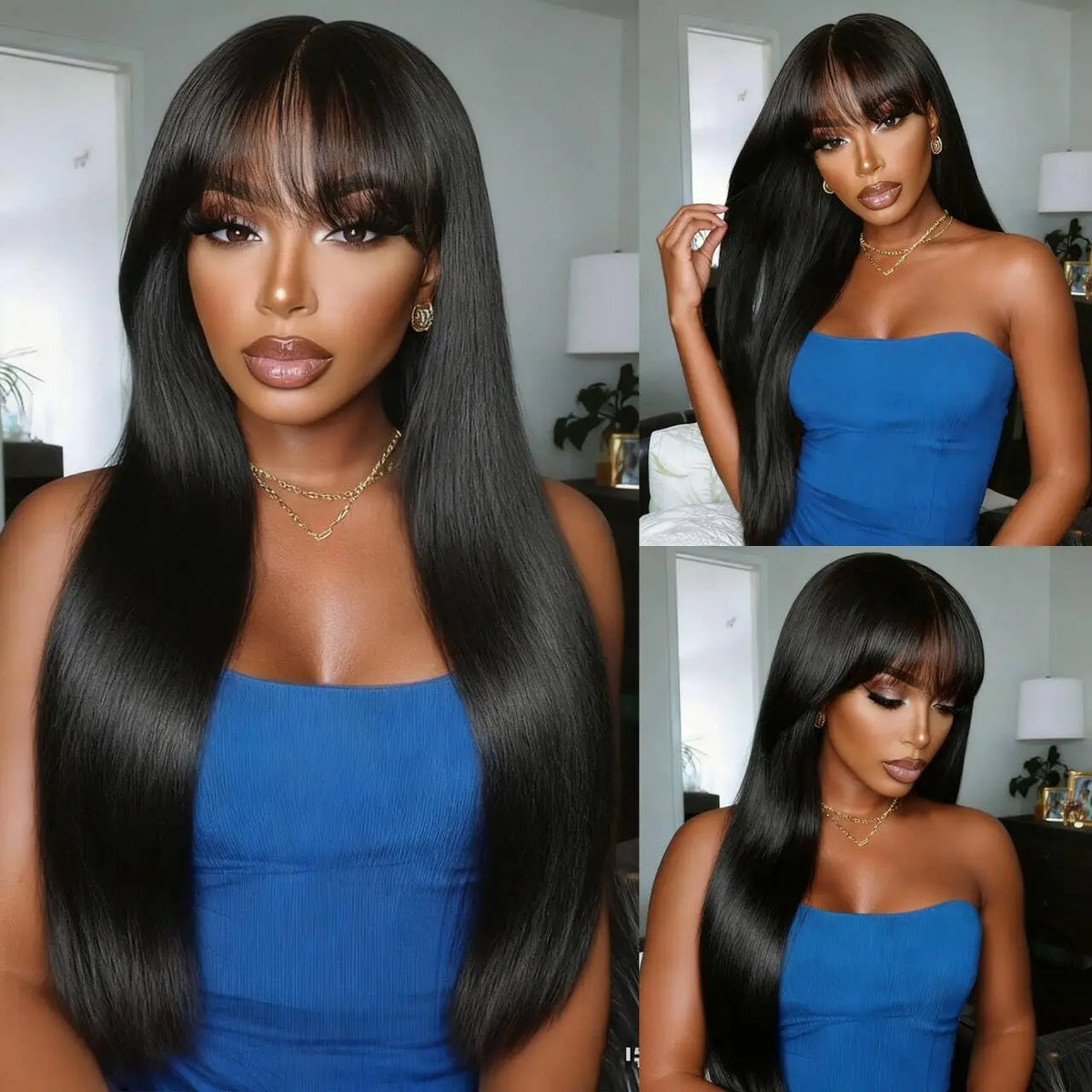 Glueless Wig With Bangs Human Hair 3x1 HD Lace Straight Human Hair Wigs