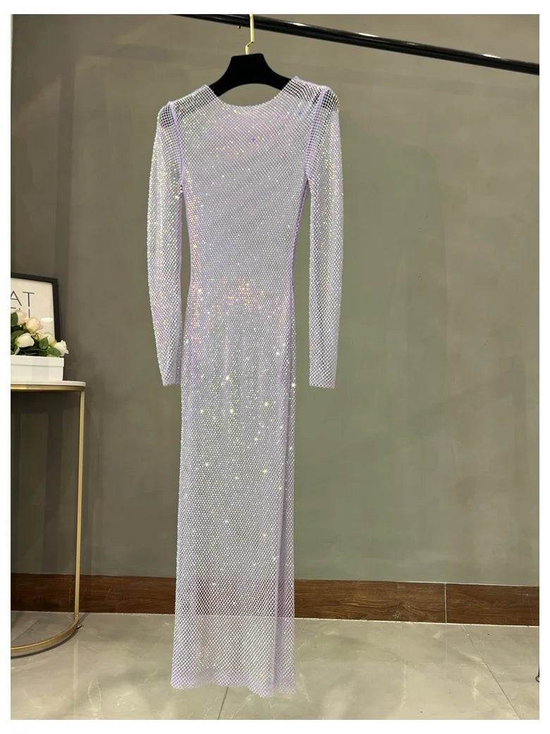 Club Apparel Sexy Rhinestone Dresses Long Sleeve Extra Diamond Dress
