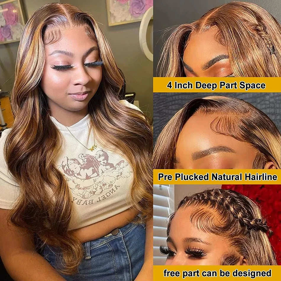 1b30 Black Brown Lace Front 13x4 Body Wave Wigs P427 Highlight Ombre