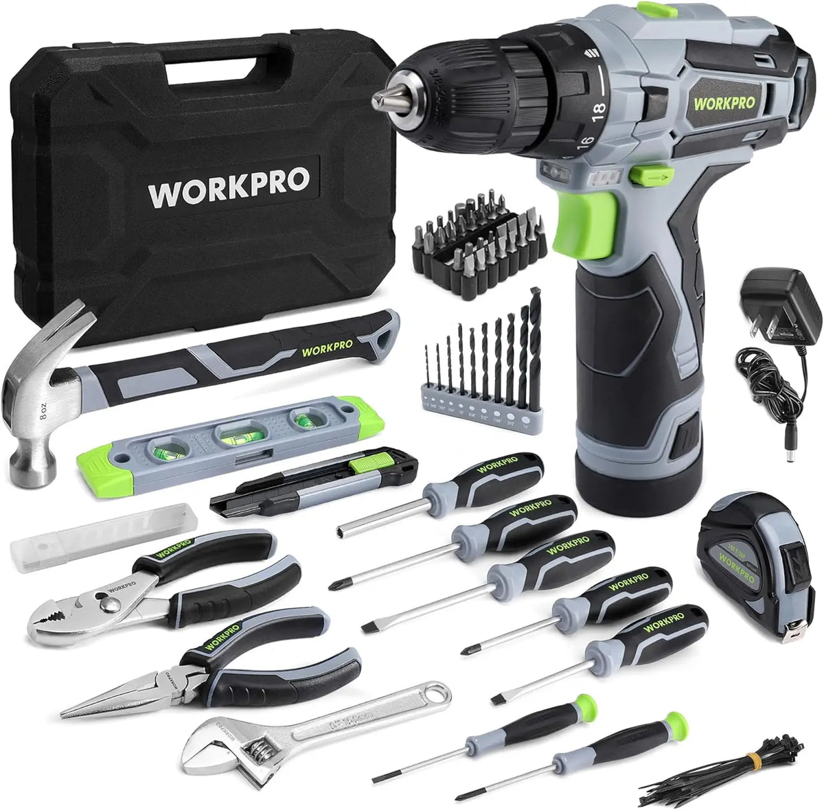 108PCS Cordless Drill Tool Kit with 12V Battery, Keyless Chuck, Variable Speed for Home DIY Projects