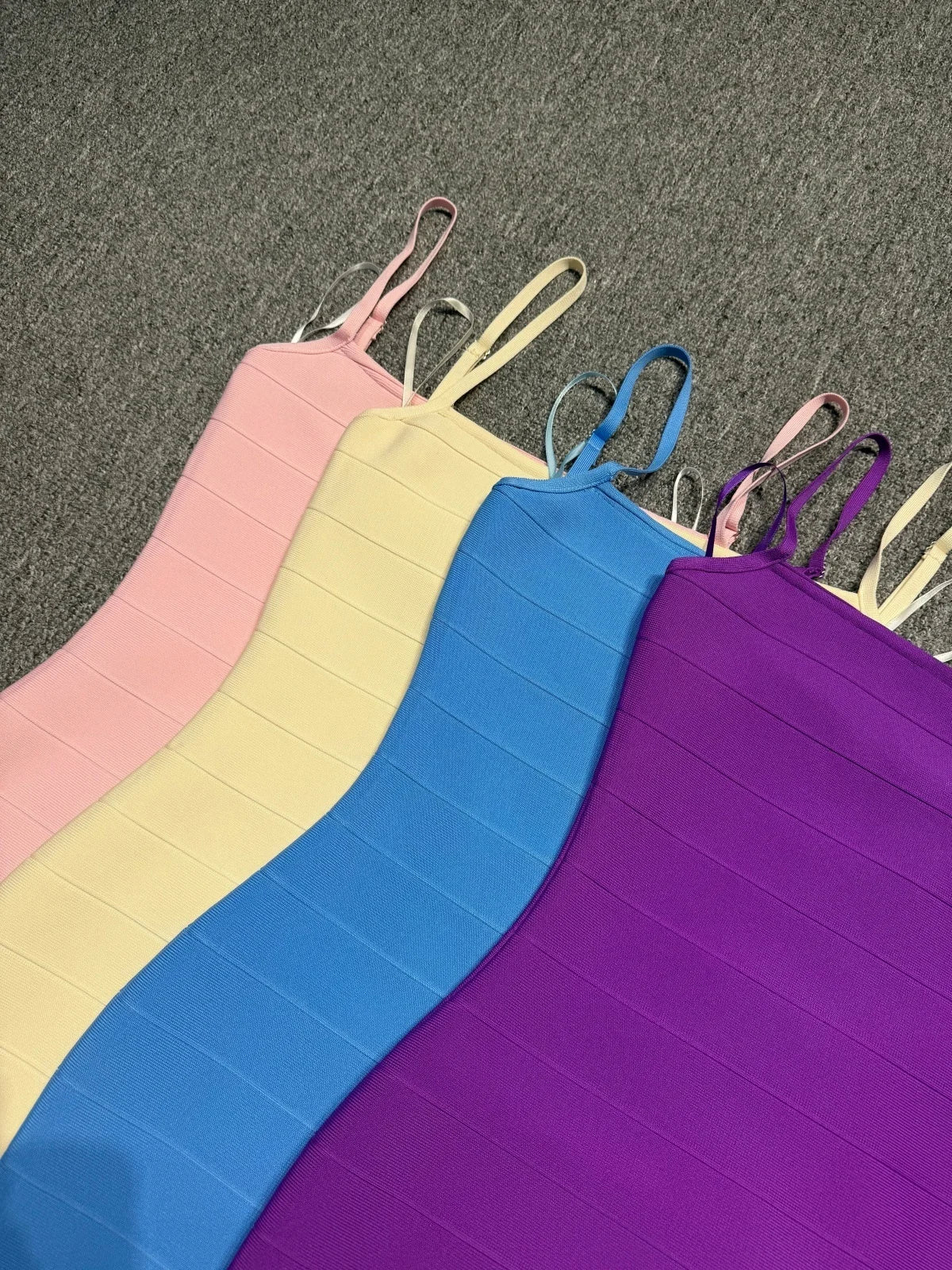 4Colors Women Summer Bandage Dress Spaghetti Strap Slash Neck Stripe Bodycon Mini Short Dress High Street Evening Club Party