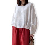 Stereoscopic Cut 76% Natural Mulberry Silk Dried Silk Round Neck Drop Shoulder Long Sleeved Loose Slit Solid Women's T-shirt