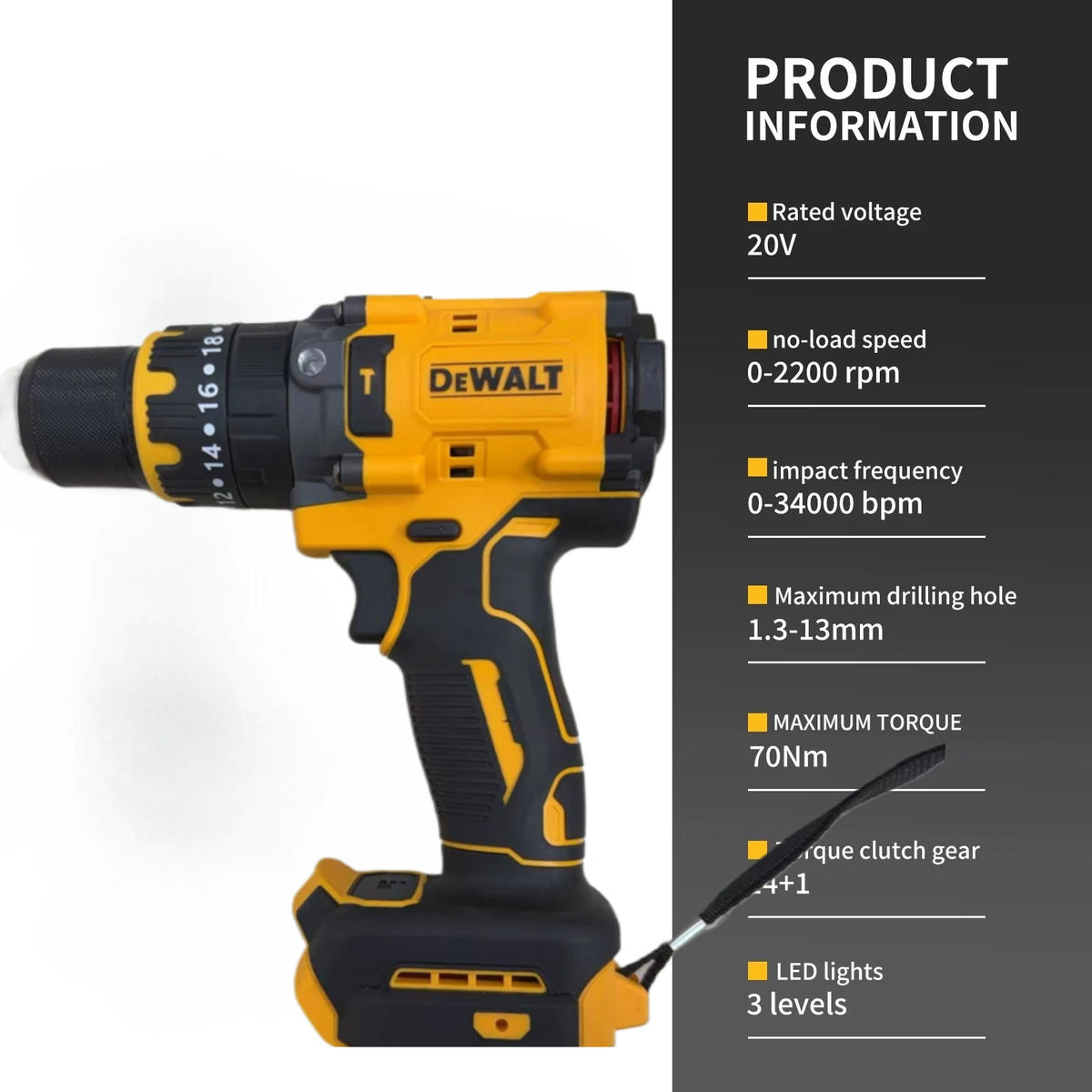 DEWALT DCD791 18V-20v  Compact Cordless Drill Brushless Motor Drill Screwdriver Multi functional Drive Screwdriver Electric Tool