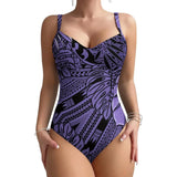 Customized Pattern Printed Halter One-Piece Women'S Beach Bikini With Samoan Gathered And Soft-Fitting Tribal Design Swimsuit