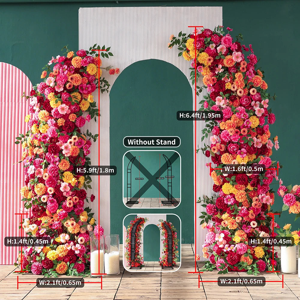 Hot Pink Orange Chrysanthemum Artificial Flower Runner for Event Backdrop Decor Props Wedding Florals Horn Arch Decoration J2357