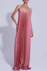 Sexy Strapless High Waist Evening Gown For Women Fashion Off Shoulder Pleated Party Dress Elegant Hollow Sleeveless Long Dresses