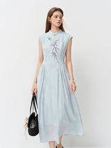 FSLE New Chinese Style Embroidery Slim-Fit Long Dress for Women 2026 Summer New Arrivals A-Line Waist-defining Skirt for Dates