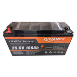 Qidianfy 25.6V 100/200Ah LiFePO4 Lithium Iron Phosphate Battery Built-in 100A BMS 2560Wh Capacity RV Solar Off-grid Storage Fishing