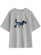 CHIC VEN Women T-Shirts Loose Streetwear Unisex Fun Dog Embroidered Short Sleeve Cotton Girl Tees Female Top Summer 2025