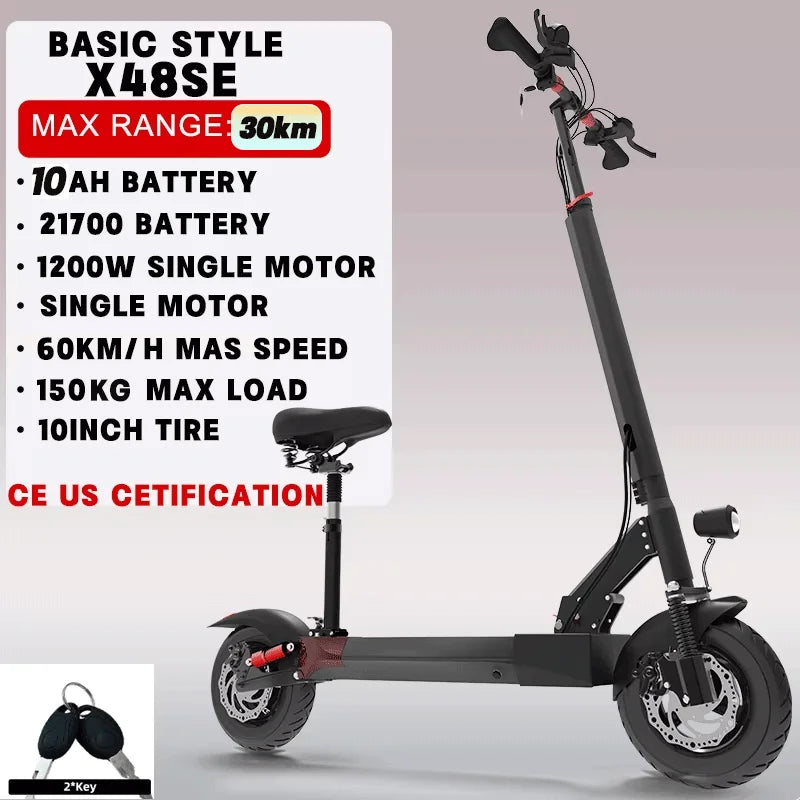 Foldable 2 Wheel Electric Scooter 20Ah Rechargable Battery 80 km Long Range 1300W Motor 10" Big Wheel Mobility Scooter for Adult