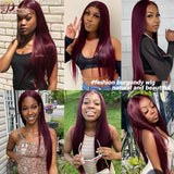 Burgundy Straight 13x6 HD Lace Frontal Wig Pre Plucked Remy Hair 99J Red Transparent Lace Front Human Hair Wigs With Baby Hair