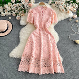 Slimming ort Sve Hollow out Waist-Cinched Hook-Design Dres Women's Faionable New Arrival Spring Summer Korean Sle