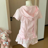 Bunny Embroidered Tops&Tees Hoodies Women Summer Y2K Japanese Soft Girl Cute Ears Hoodies Subcultural Short Sleeve T-shirt New