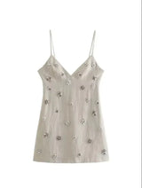 Women Chic Fashion Sleeveless Lnlay Mini Dress Vintage Thin Straps Summer Female Dresses Vestidos Mujer