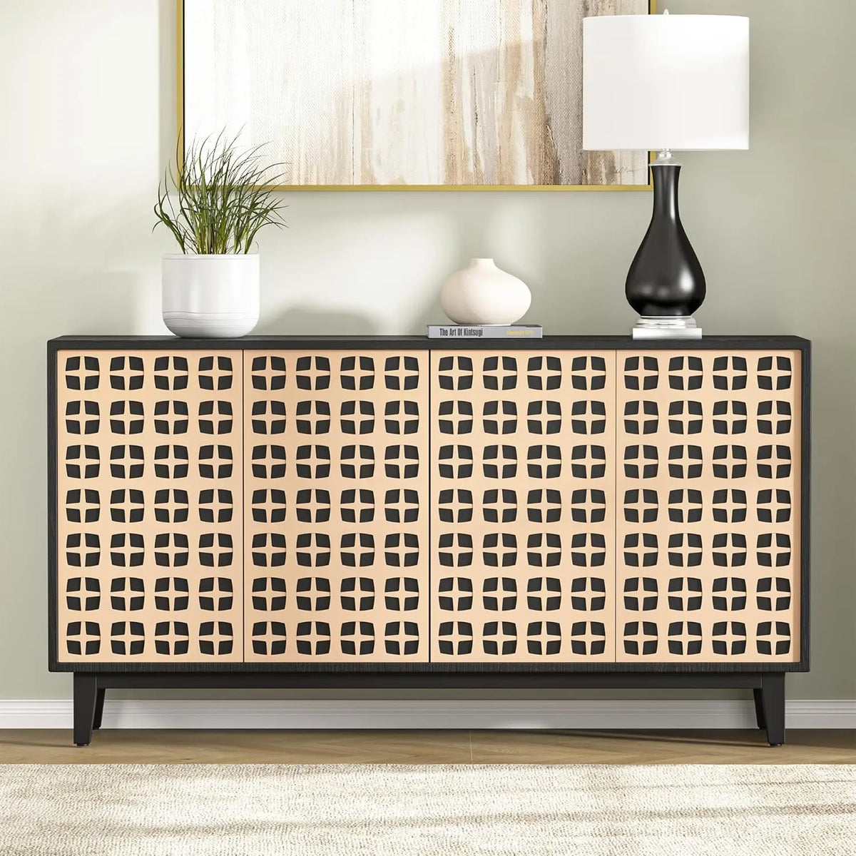 63" Storage Sideboard Buffet Cabinet w/ Doors & Adjustable Shelves for Living Room Entryway Black, Customized