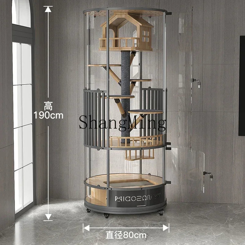 SM household high value with toilet cage household oversized room panoramic glass cat villa solid wood luxury cat nest