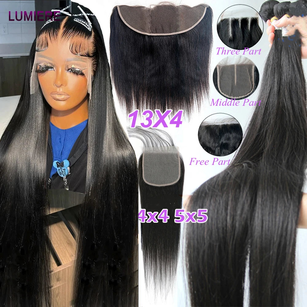 8-30 '' Wholesale Bone Straight Human Hair Bundle With Closure Frontal HD Transparent Peruvian Raw Virgin15A Hair Extension