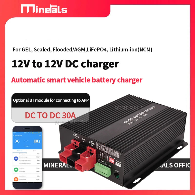 DC to DC 12V 30A Smart Charger with Booster Support App Lithium Battery Fully Automatic Charging Temperature Charger