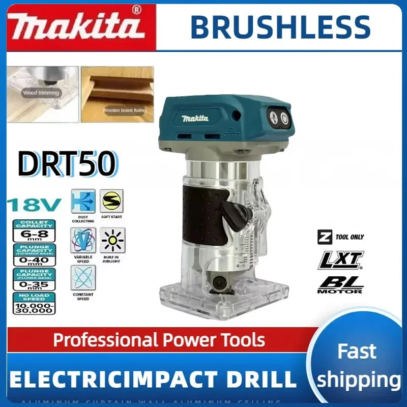Makita Edge trimmer DRT50 18V LXT Cordless Trimmer, Brushless Motor, Professional Rechargeable Slotting and Milling Tool