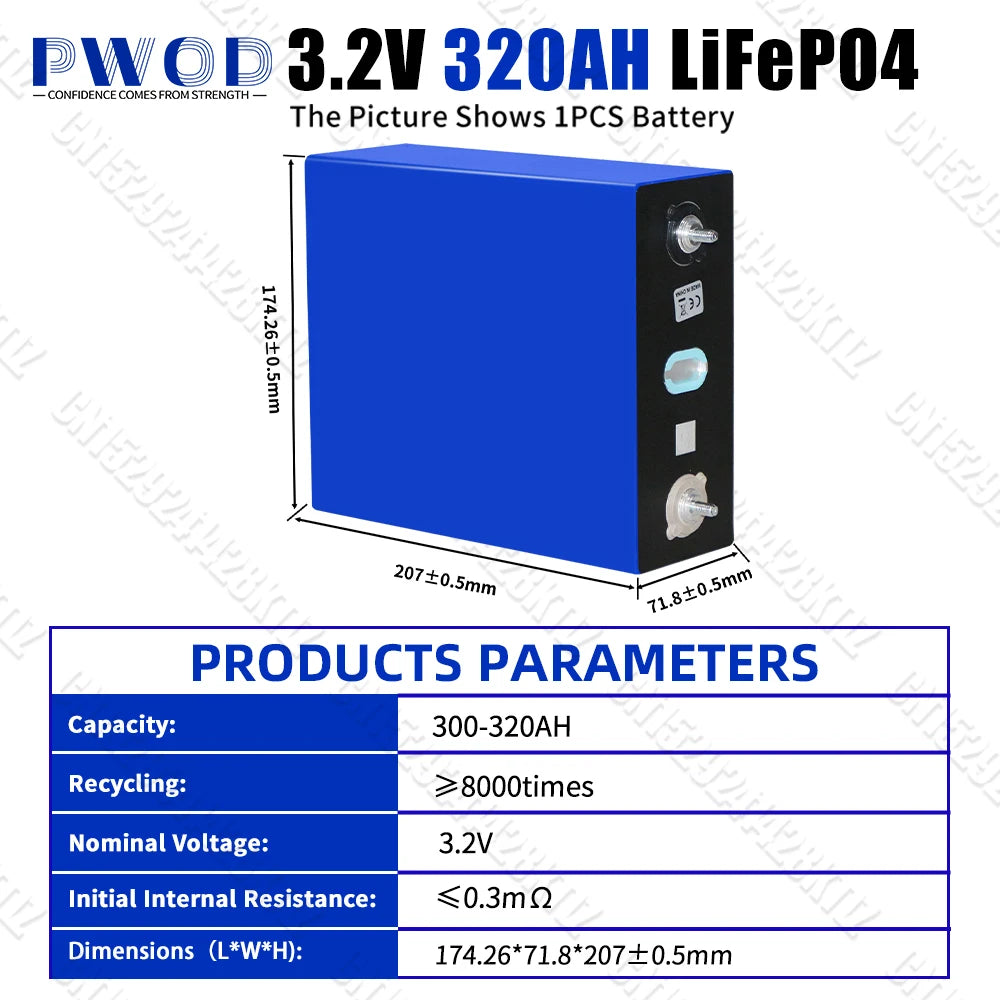 US Stock 320AH Lifepo4 Battery Rechargeable Lithium Iron Phosphate Batteries DIY 12V 24V 48V For EV Golf Cart Boat with Busbars