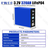 US Stock 320AH Lifepo4 Battery Rechargeable Lithium Iron Phosphate Batteries DIY 12V 24V 48V For EV Golf Cart Boat with Busbars