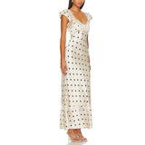 Fashionable Elegant Vintage Lace Patchwork Polka Dot Backless Maxi Dress For Women Luxurious Prom Dinner Party Wedding Guests