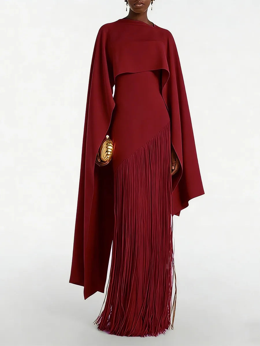 TWOTWINSTYLE Solid Spliced Tassels Temperament Dress for Women Strapless Sleeveless Patchwork Shawl Elegant Dresses Female New