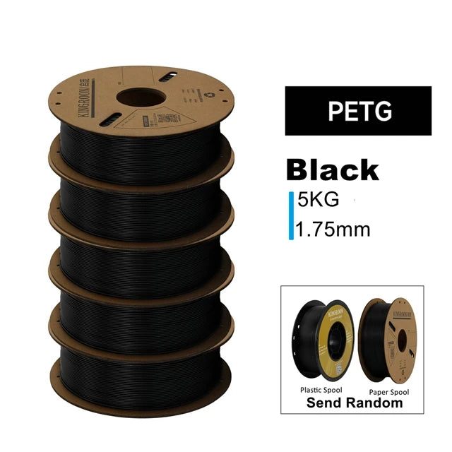 KINGROON 3D Printer Filament PLA PETG TPU ABS 5KG Bundle Black White Gray 1.75mm No bubbles Plastic 5 roll 1kg , Random Spool
