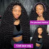 34 Inch Human Hair Water Wave Wig Natural Color 13x6 Frontal Curly Lace