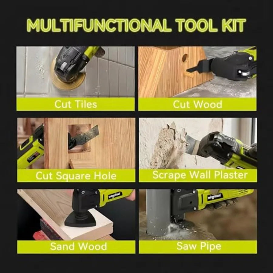 Electric Oscillating Tool for DIY and professional use green ABS plastic body 2.5-Amp motor 3.2 oscillation angle 7 variable sp