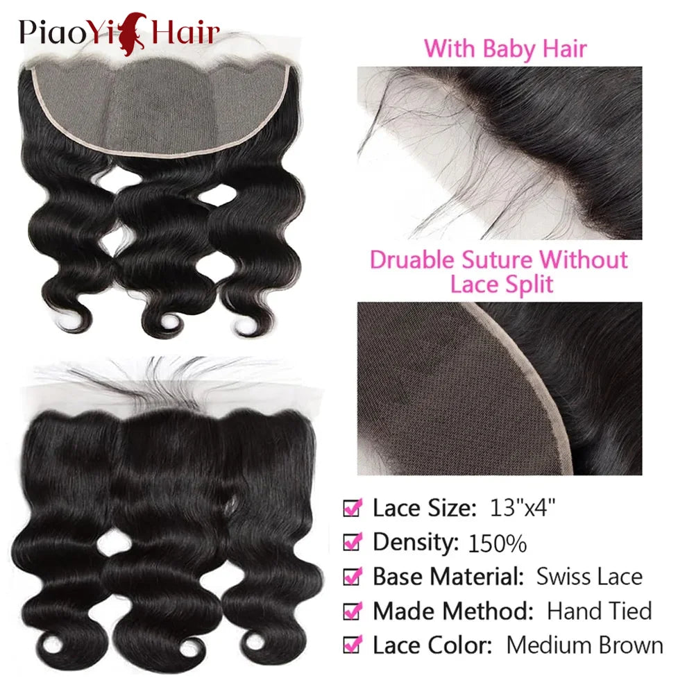 13X6 HD Lace Frontal With Body Wave Human Hair Bundles Human Hair With Closure 100% Raw Human Hair Bundles With 13X4 Frontal Closure Human Hair Extensions Top Quality 3-5 Working Days To US
