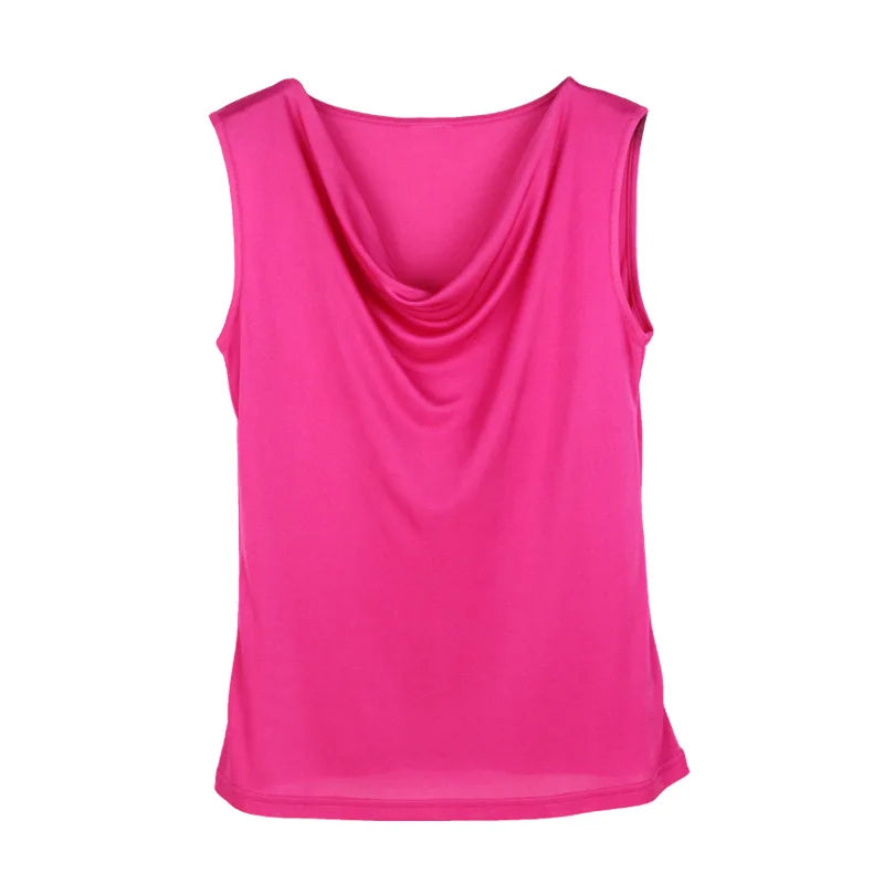 100% Silk Womens Silk T-shirt Comfortable Sleeveless Casual T-shirt Pure Silk T-shirt Cowl Collar T-Shirt