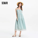 Semir Textured Striped Dress Women Sweet 2025 Summer New Vacation Style Lace Strapless Sundress
