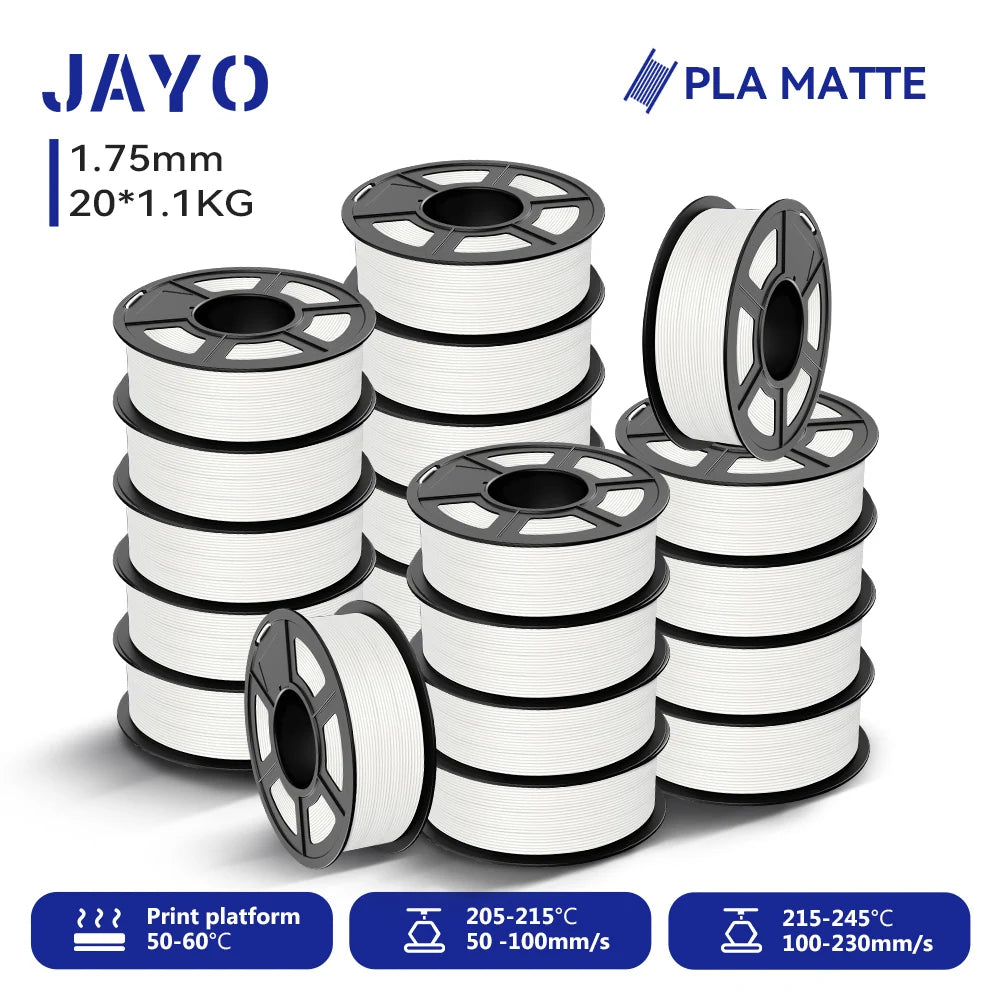 JAYO 20 Rolls 3D PLA Matte/High Speed PLA matte Printer Filament 1.75mm Neatly Wound PLA with Matte Finish Print for 3D Printer