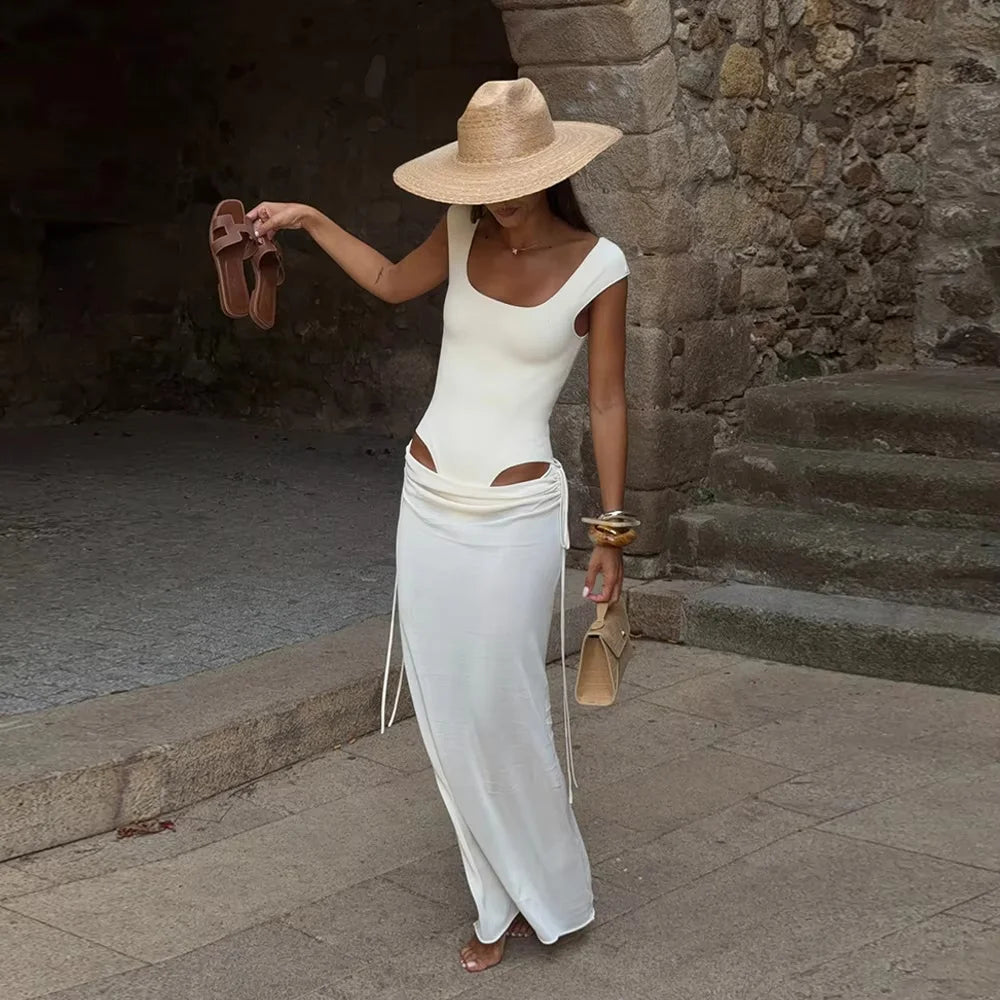 One Piece Micro Bikini 2026 Sexy Swimsuit Women Halter Swimwear Biquini Female Solid Bodysuit Bathing Suits Sarong Long Skirt