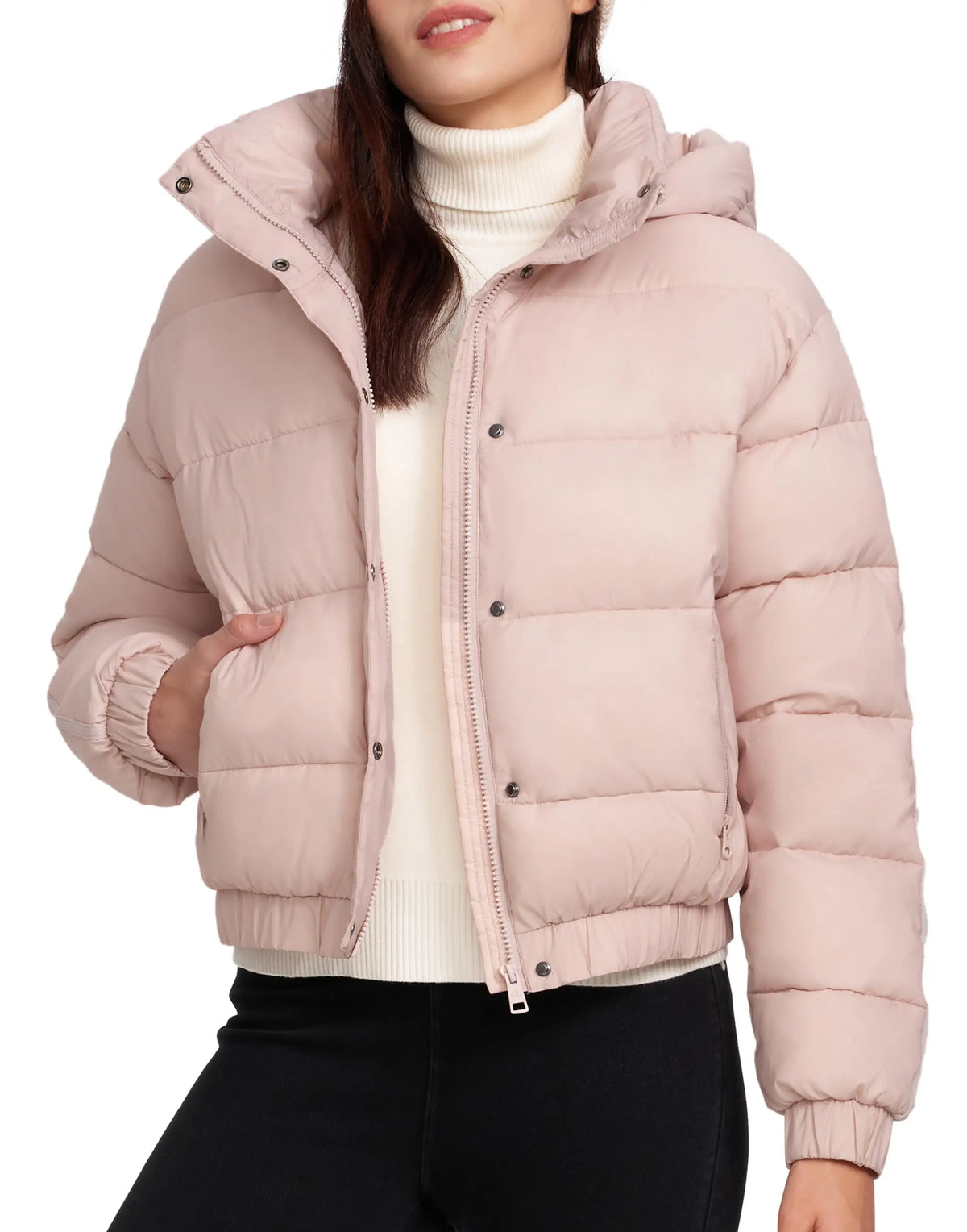 Pioneer Camp Women's Winter Cropped Puffer Jacket with Hood Waterproof Short Warm Quilted Jacket Puffy Bubble Coat Outerwear