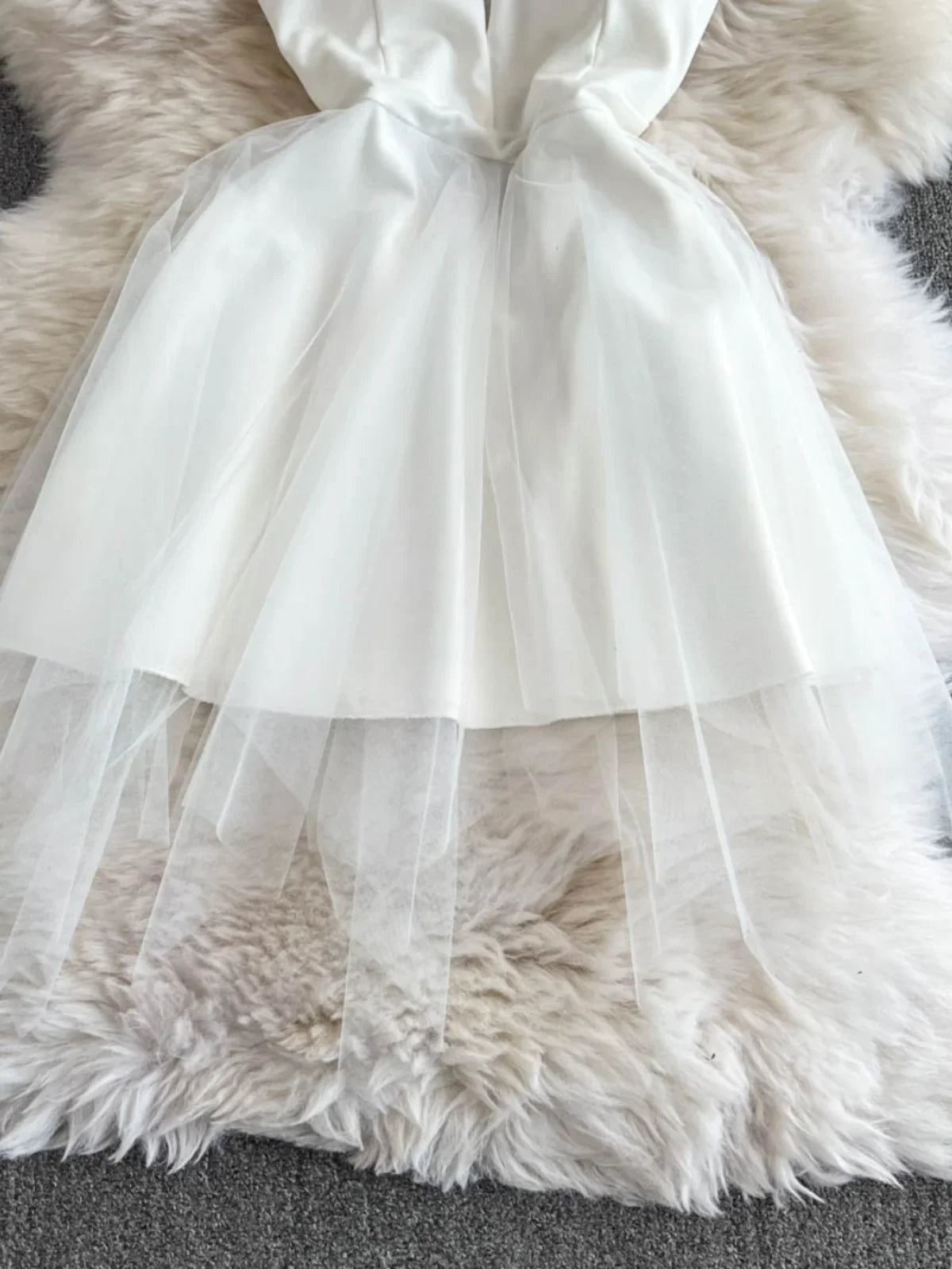 Foamlina White Princess Dress Women's Spring Autumn 2026 New Waist Tight Backless Black Mesh Splicing Tube Top Tutu Dress