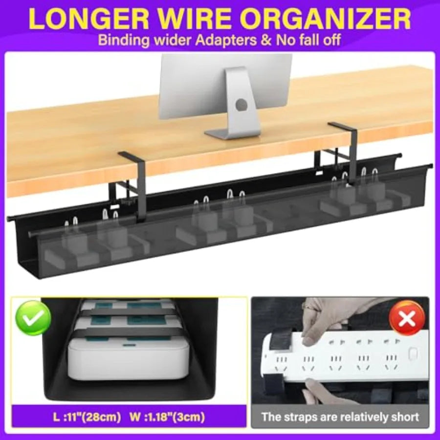 Under Desk Cable Management Tray 43.7" Cable Management Under Desk No Drill Adjustable Clamp Cord Wire Organizer Cord Hider for