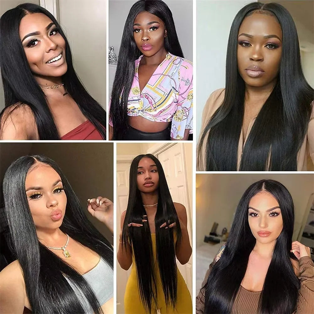 V Part Wig Bone Straight Human Hair Wigs For Women Brazilian Natural Color 250 Density Machine Made V Shape Wigs 40Inch