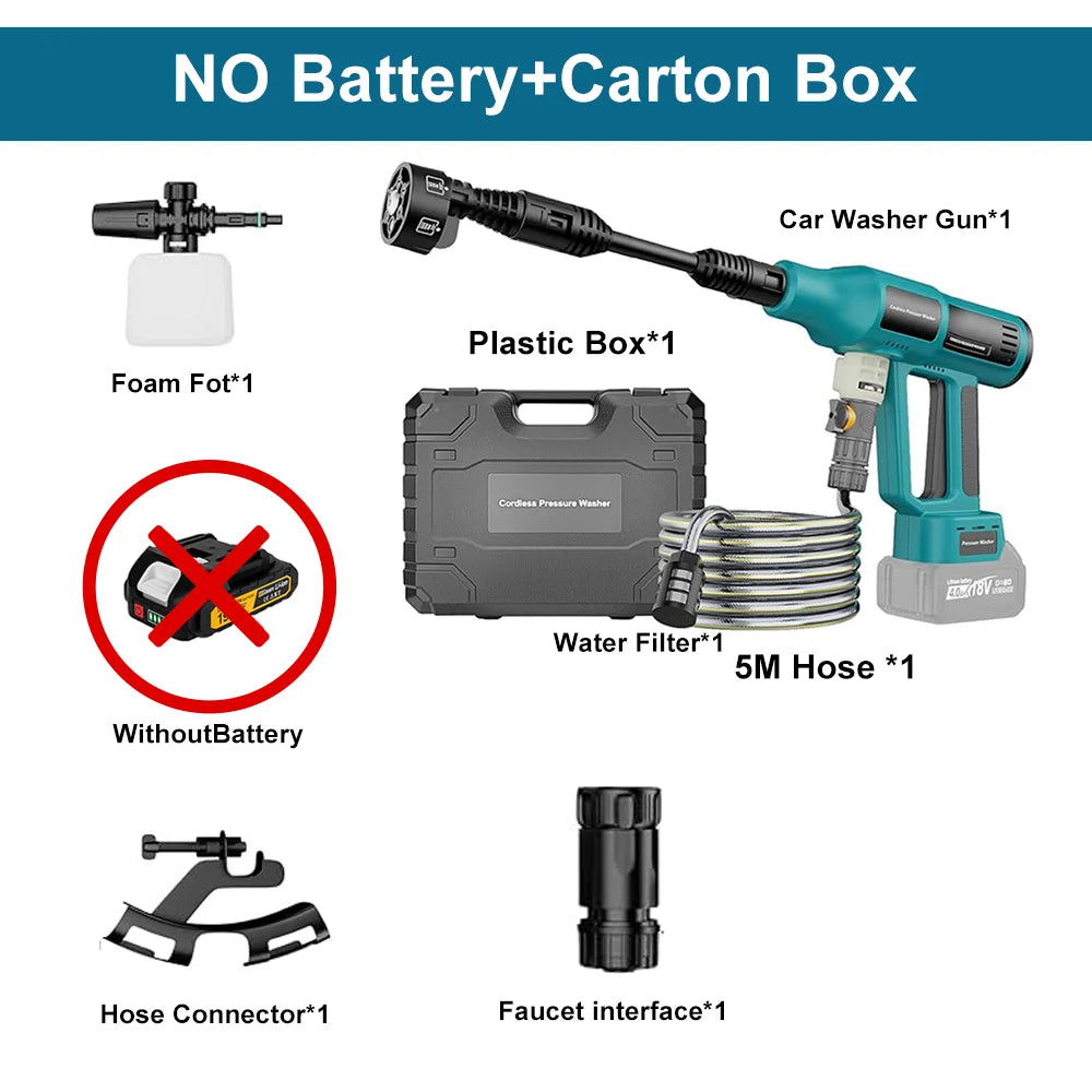 250Bar Brushless Electric High Pressure Car Washer Gun 6-in-1 4 Gears Car Washing Garden Water Spray Gun for Makita 18V Battery