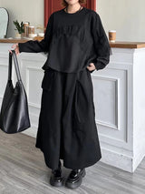 [EAM] Women Balck Mesh Ruffles Spliced Big Size T-shirt New Round Neck Long Sleeve Fashion Tide Spring Autumn 2026 1DJ9332