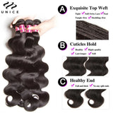 Unice Hair Body Wave Human Hair Bundles With Closure Natural Color 100% Human Hair 3/4 PCS Bundles With 4x4 Inch Lace Closure