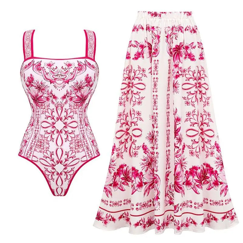 2024 Vintage Pattern Printed One Piece Swimsuit Swimwear Bikini Set Women Beachwear Clearance Wholesale