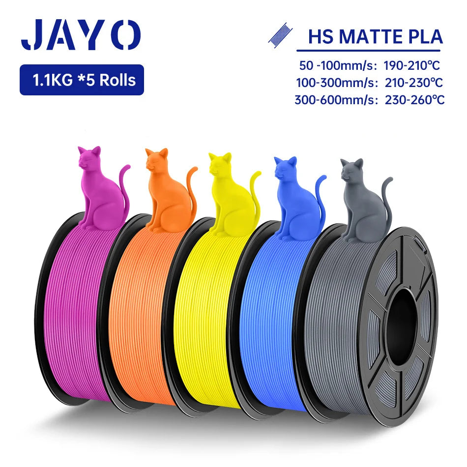 JAYO PLA Classic 3D Filament 1.75mm High Speed Matte PLA 3D Printer Filament Neatly Wound 3D Printing Materials 5Rolls/set