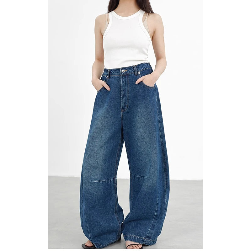 Wide-Leg Balloon Pants, Loose Plus-Size Jeans, Hip-Covering Slimming Retro Long Pants, Fall/Winter 2025