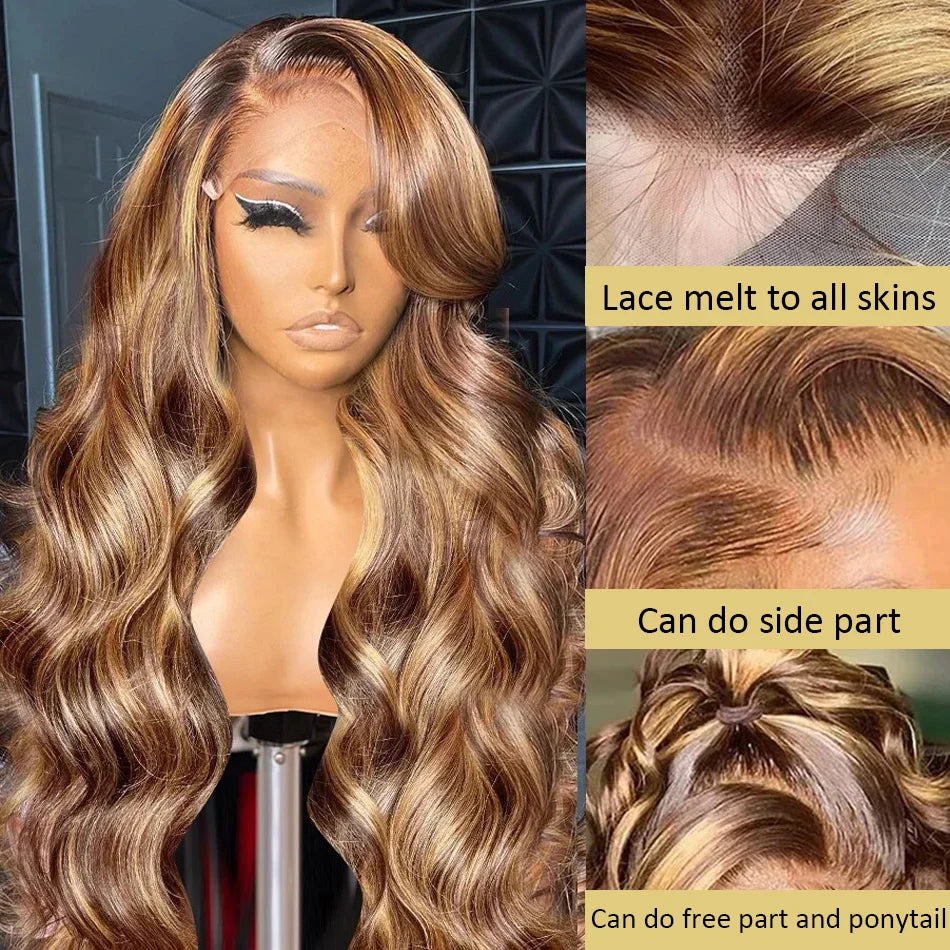30 38 Inch 4/27 Highlight Wig Human Hair Colored Body Wave 13x6 Hd Lace Frontal Wig Honey Blond Lace Front Wigs Human Hair 5x5