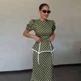 Women Dress Floral Print Satin Choker Neck Puff Sleeve Peplum Waist Maxi Dresses Elegant Vintage Beach Party Bodycon For Ladies