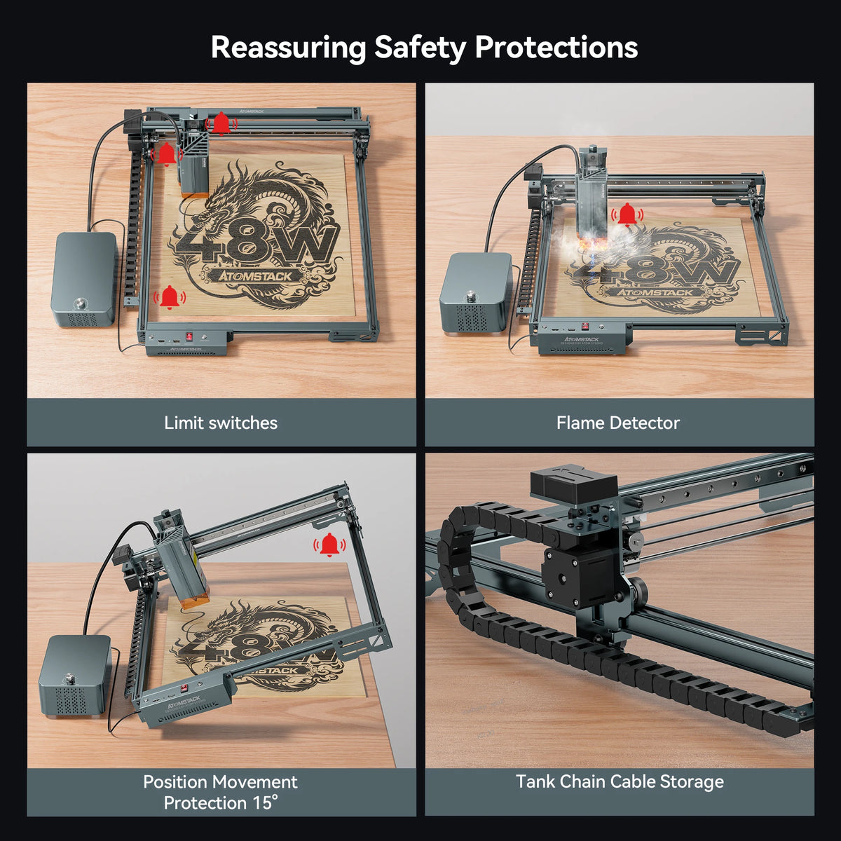 ATOMSTACK A40 PRO V2 48W Laser Engraver Machine 385*400mm Work Area with F60 Air Assist Kit R8 PRO Roller and Honeyco﻿mb Board