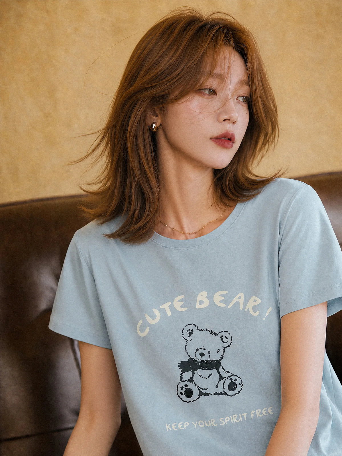 XIAOGULI Cute Bear Funny Cotton T-shirt Women Top Red Short Sleeve Summer Casual Versatile Basic Tee Ladies Daily Wear Tops