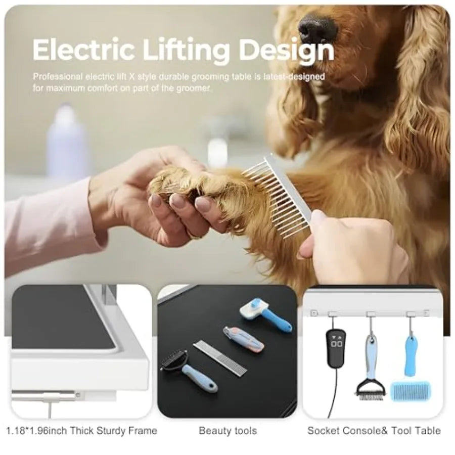 Heavy Duty Electric Lifting Pet Dog Grooming Table for Large Dogs with Overhead Arm Anti-Skid Rubber Desktop and Powerful Motor